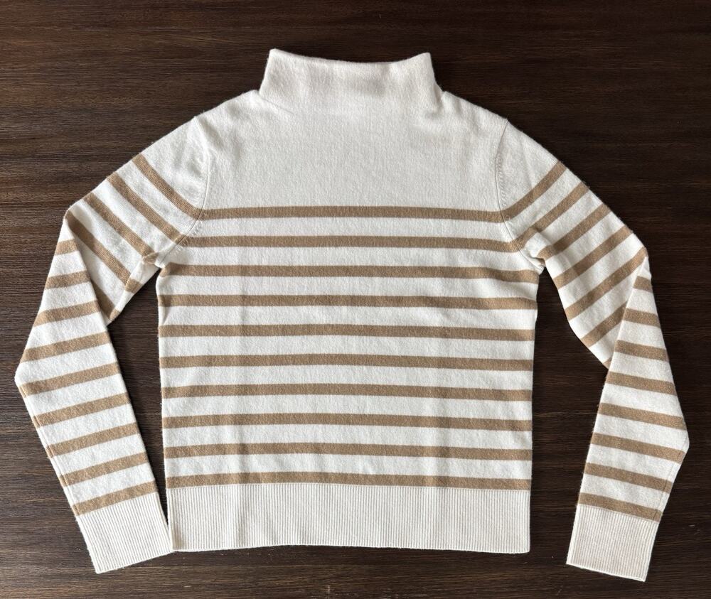 Vince Wool Cashmere Sweater Women’s Small Ivory Tan Stripe Mock Neck Pullover